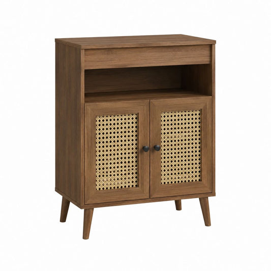 Buffet de salle à manger marron noyer en MDF et rotin rectangulaire 80 x 40 x 105 cm