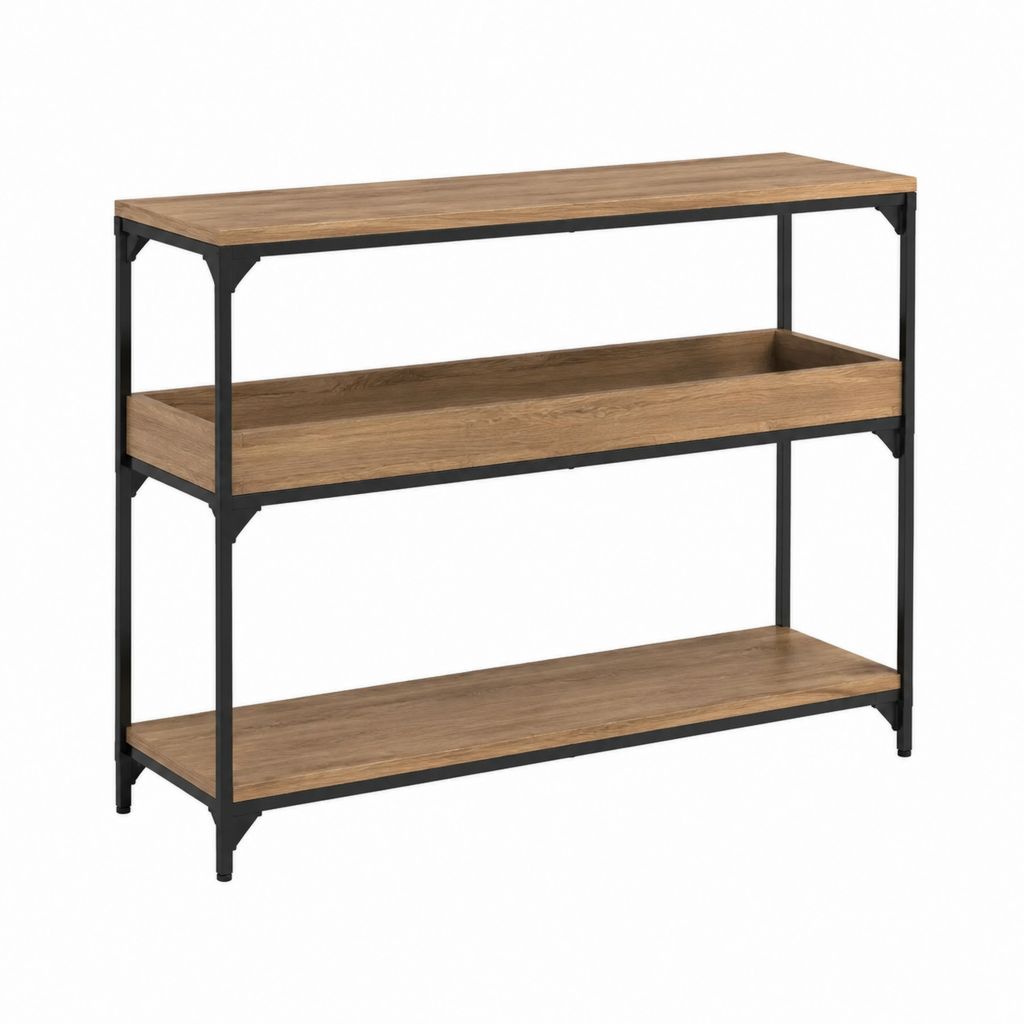 Console de rangement 3 niveaux marron et noir en panneaux MDF et acier 120 x 35 x 80 cm