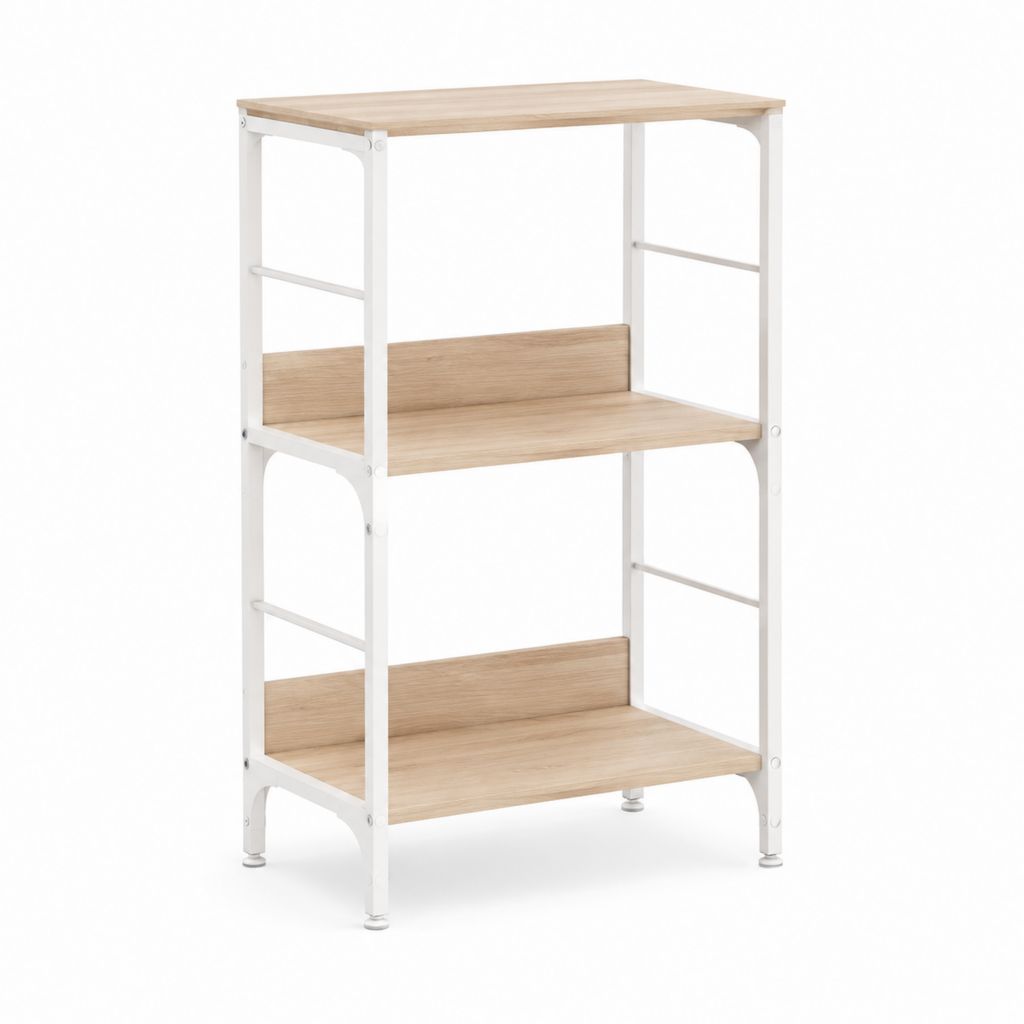 Étagère bibliothèque 3 niveaux blanc et chêne clair acier MDF rectangulaire 60 x 30 x 90 cm