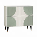 Buffet 4 portes rectangulaire blanc et vert sauge en MDF laqué 100 x 40 x 90 cm