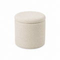 Pouf coffre rond beige en polyester bouclé 40 x 43 cm