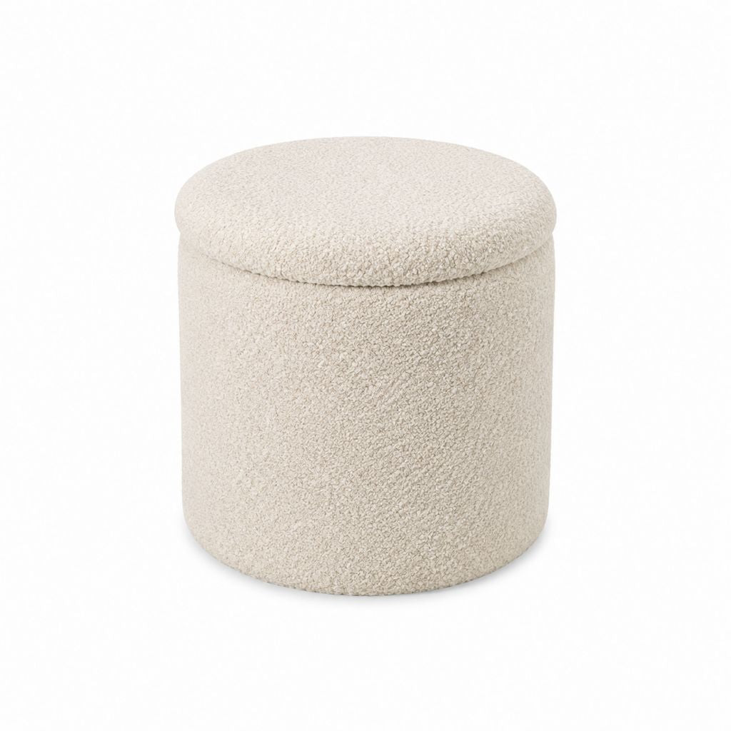 Pouf coffre rond beige en polyester bouclé 40 x 43 cm