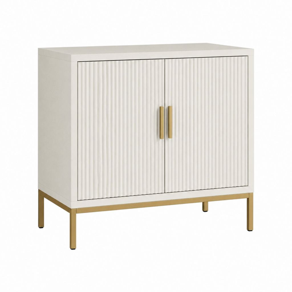 Buffet 2 portes blanc et doré en MDF rectangulaire 80 x 40 x 90 cm