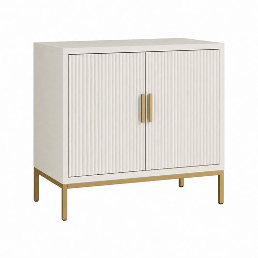 Buffet 2 portes blanc et doré en MDF rectangulaire 80 x 40 x 90 cm