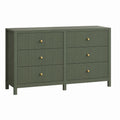 Buffet 6 tiroirs vert olive en MDF rectangulaire 120 x 40 x 90 cm