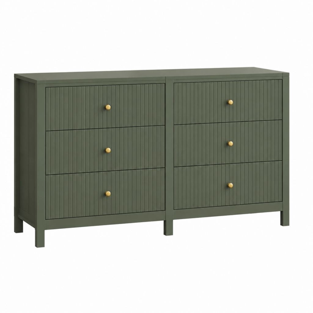 Buffet 6 tiroirs vert olive en MDF rectangulaire 120 x 40 x 90 cm