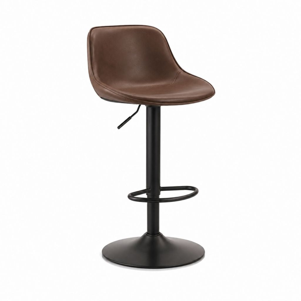 Tabouret de bar pivotant marron en similicuir PU avec piètement en acier 50 x 50 x 88-109 cm