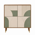 Buffet 4 portes beige et vert en MDF plaqué noyer 100 x 40 x 120 cm