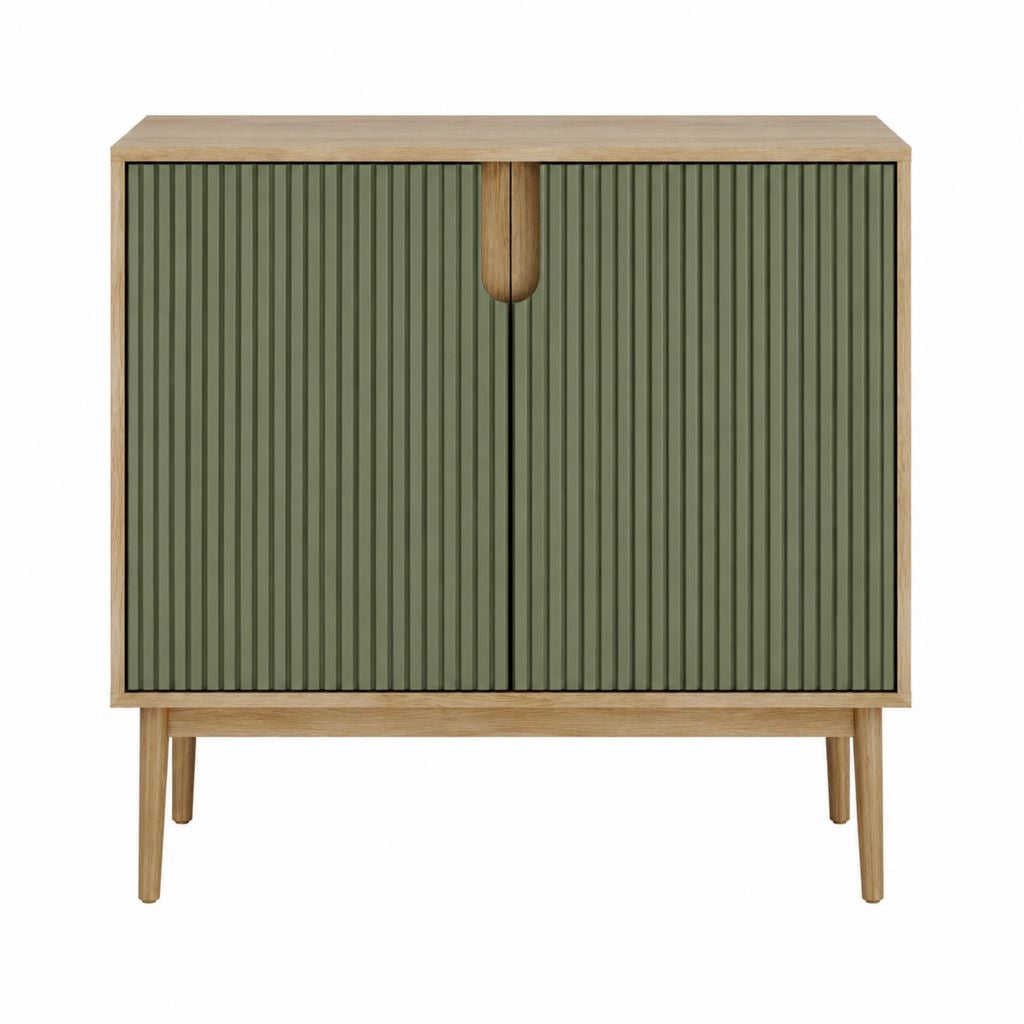 Buffet de rangement vert et décor chêne en MDF 100 x 40 x 110 cm