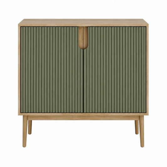 Buffet de rangement vert et décor chêne en MDF 100 x 40 x 110 cm