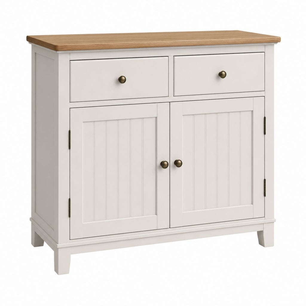 Buffet de salle à manger blanc et chêne en MDF rectangulaire 90 x 40 x 90 cm avec 2 portes et 2 tiroirs