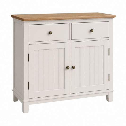 Buffet de salle à manger blanc et chêne en MDF rectangulaire 90 x 40 x 90 cm avec 2 portes et 2 tiroirs