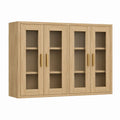 Buffet de salle à manger 4 portes chêne clair MDF verre strié rectangulaire 160 x 40 x 100 cm