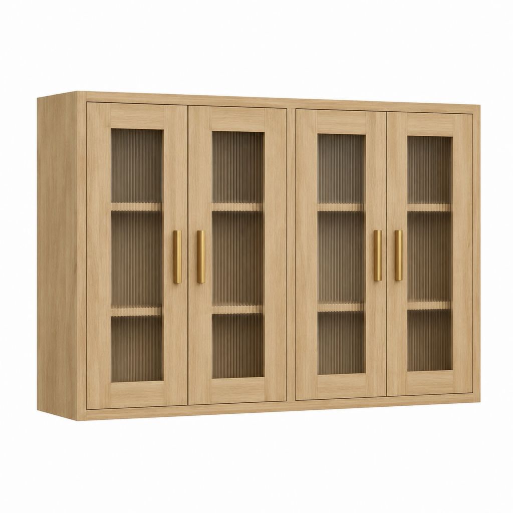 Buffet de salle à manger 4 portes chêne clair MDF verre strié rectangulaire 160 x 40 x 100 cm