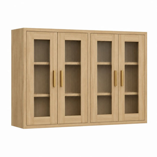 Buffet de salle à manger 4 portes chêne clair MDF verre strié rectangulaire 160 x 40 x 100 cm