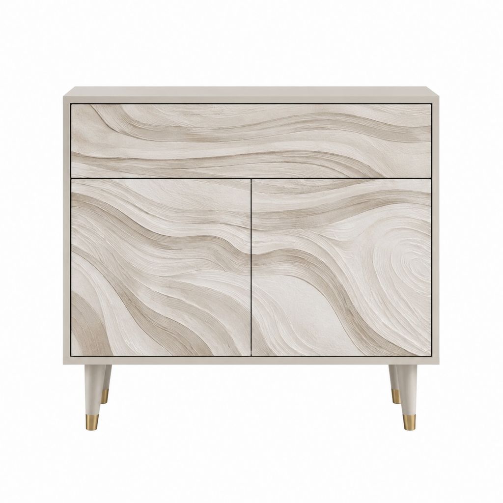 Buffet de rangement rectangulaire 2 portes 1 tiroir beige clair en MDF 100 x 40 x 80 cm