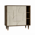 Buffet 4 portes avec étagères ouvertes beige et noyer en MDF plaqué noyer 120 x 45 x 120 cm