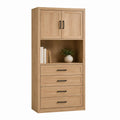 Buffet haut de rangement chêne clair en panneaux de particules rectangulaire 80 x 40 x 180 cm
