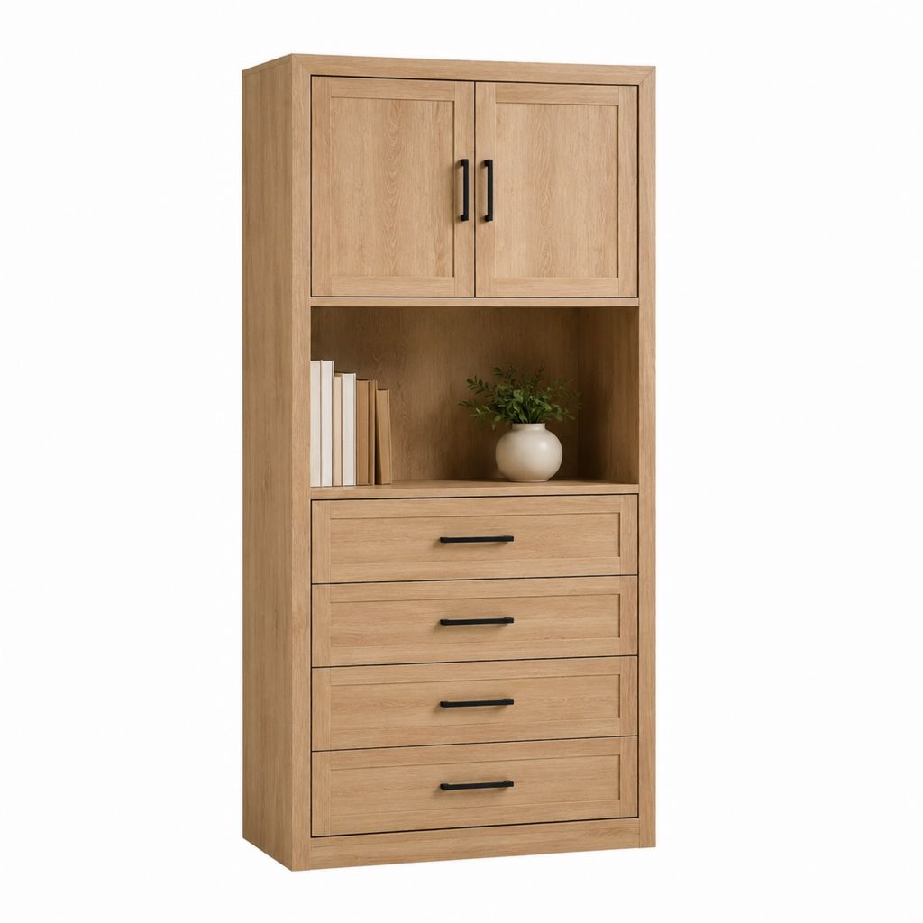 Buffet haut de rangement chêne clair en panneaux de particules rectangulaire 80 x 40 x 180 cm