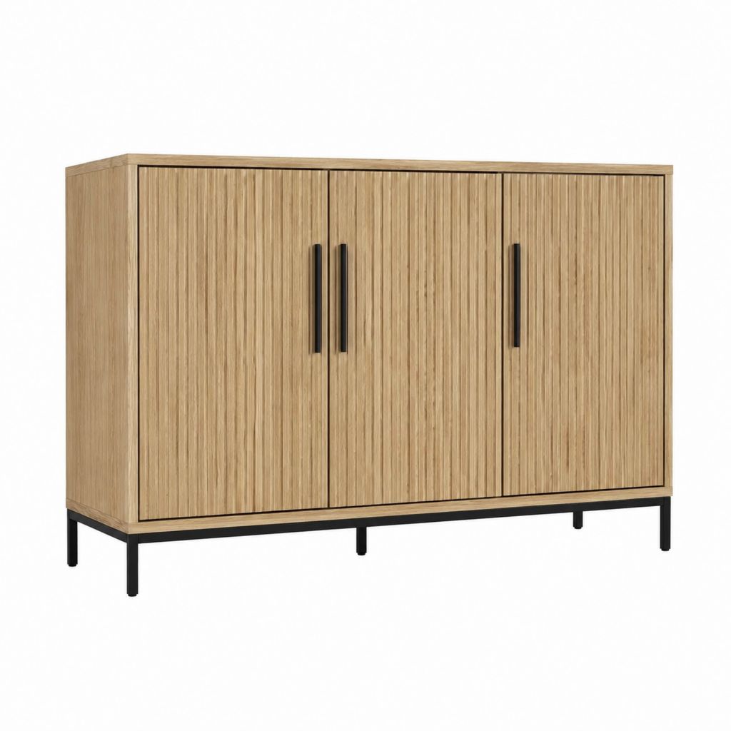 Buffet 3 portes chêne clair en panneaux de particules 120 x 40 x 90 cm