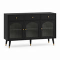 Buffet 3 portes 3 tiroirs noir en MDF et verre trempé rectangulaire 120 x 40 x 80 cm