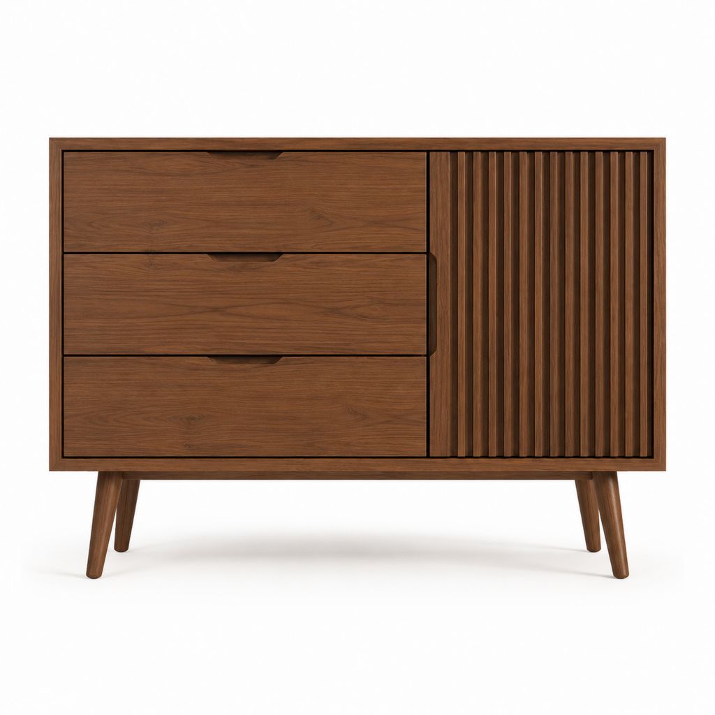 Buffet de rangement rectangulaire brun noyer en MDF plaqué 120 x 40 x 90 cm