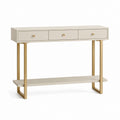 Console d'entrée rectangulaire beige et doré en MDF et acier avec 3 tiroirs 120 x 35 x 80 cm