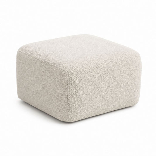 Pouf repose-pieds carré beige en polyester bouclette 60 x 60 x 40 cm