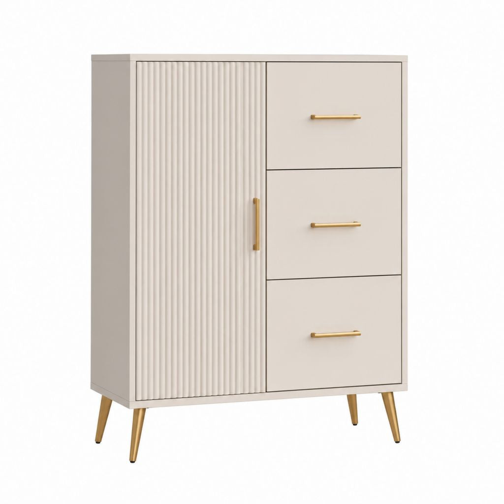 Buffet de salle à manger beige en MDF rectangulaire 80 x 40 x 120 cm avec 3 tiroirs et porte