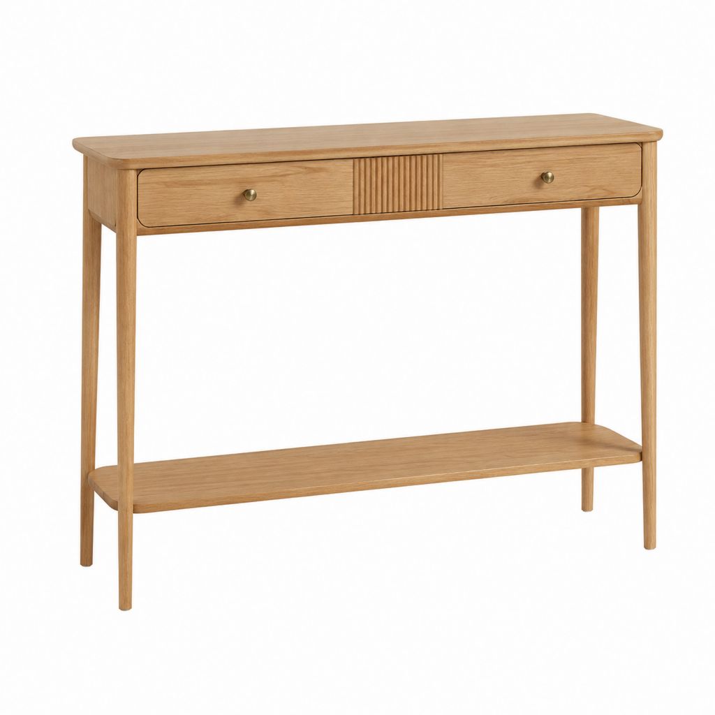Console d'entrée avec 2 tiroirs et étagère en MDF plaqué chêne naturel 120 x 35 x 80 cm