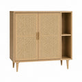 Buffet de salle à manger rectangulaire chêne et rotin naturel 120 x 40 x 120 cm