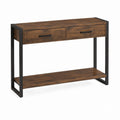 Console d'entrée 2 tiroirs marron et noir en panneaux de particules et acier 120 x 30 x 80 cm