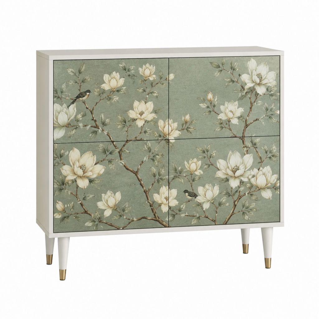 Buffet 4 portes blanc et vert en MDF rectangulaire 90 x 40 x 90 cm