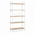 Bibliothèque étagère 5 niveaux blanc et chêne en acier et panneaux MDF 80 x 30 x 180 cm